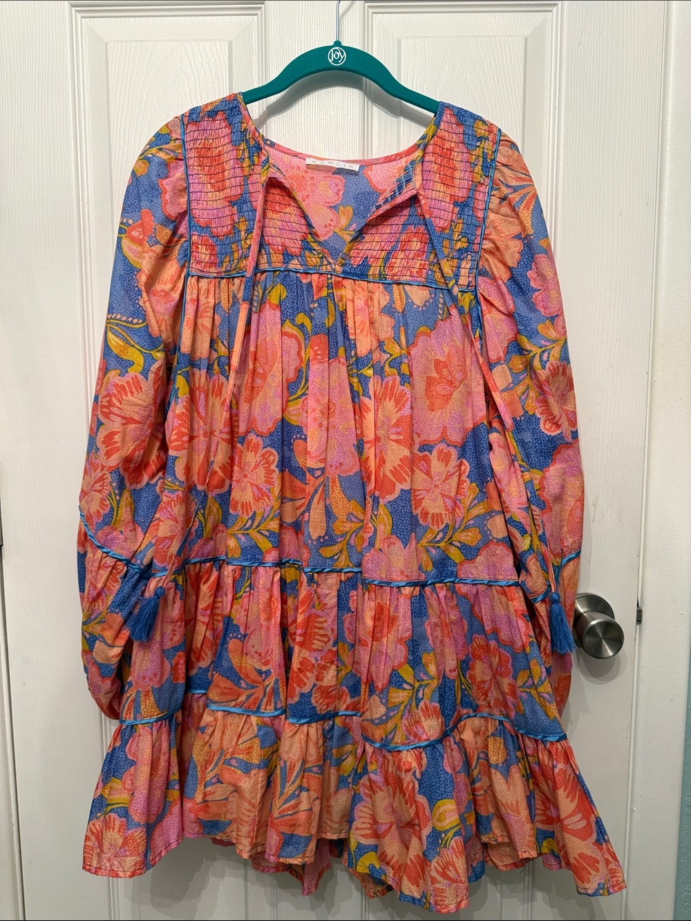 EUC Karlie Bright Floral Tiered Peasant Dress in Pink and Blue MEDIUM